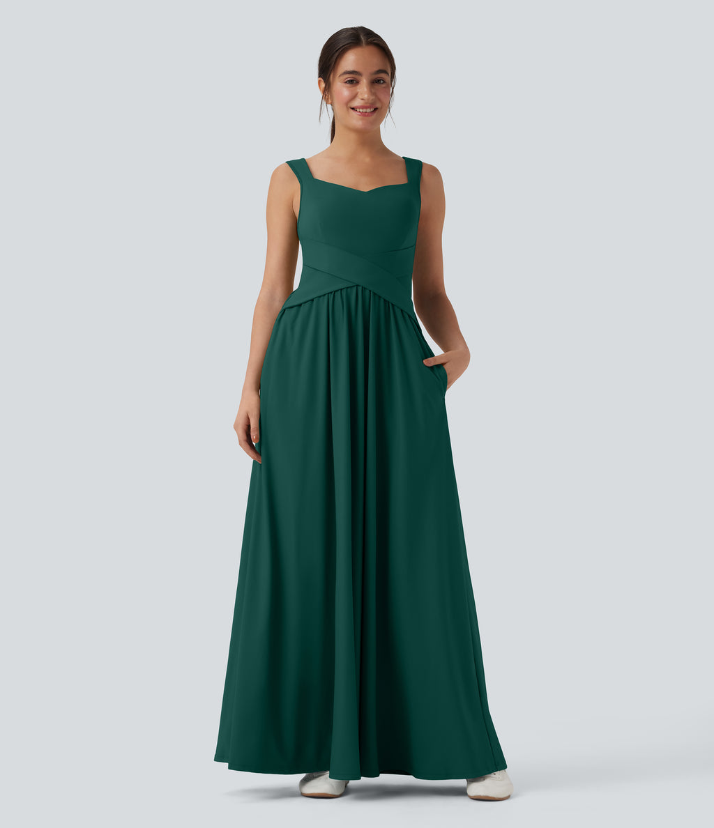 Flowy Maxi Casual Dress with Pockets — Rain Forest — view 4