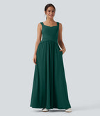 Flowy Maxi Casual Dress with Pockets — Rain Forest — view 4