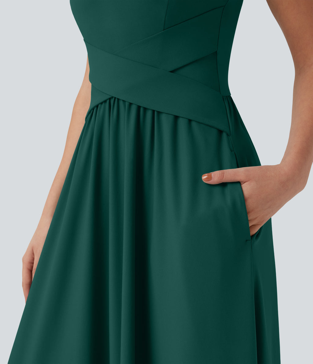 Flowy Maxi Casual Dress with Pockets — Rain Forest — view 8