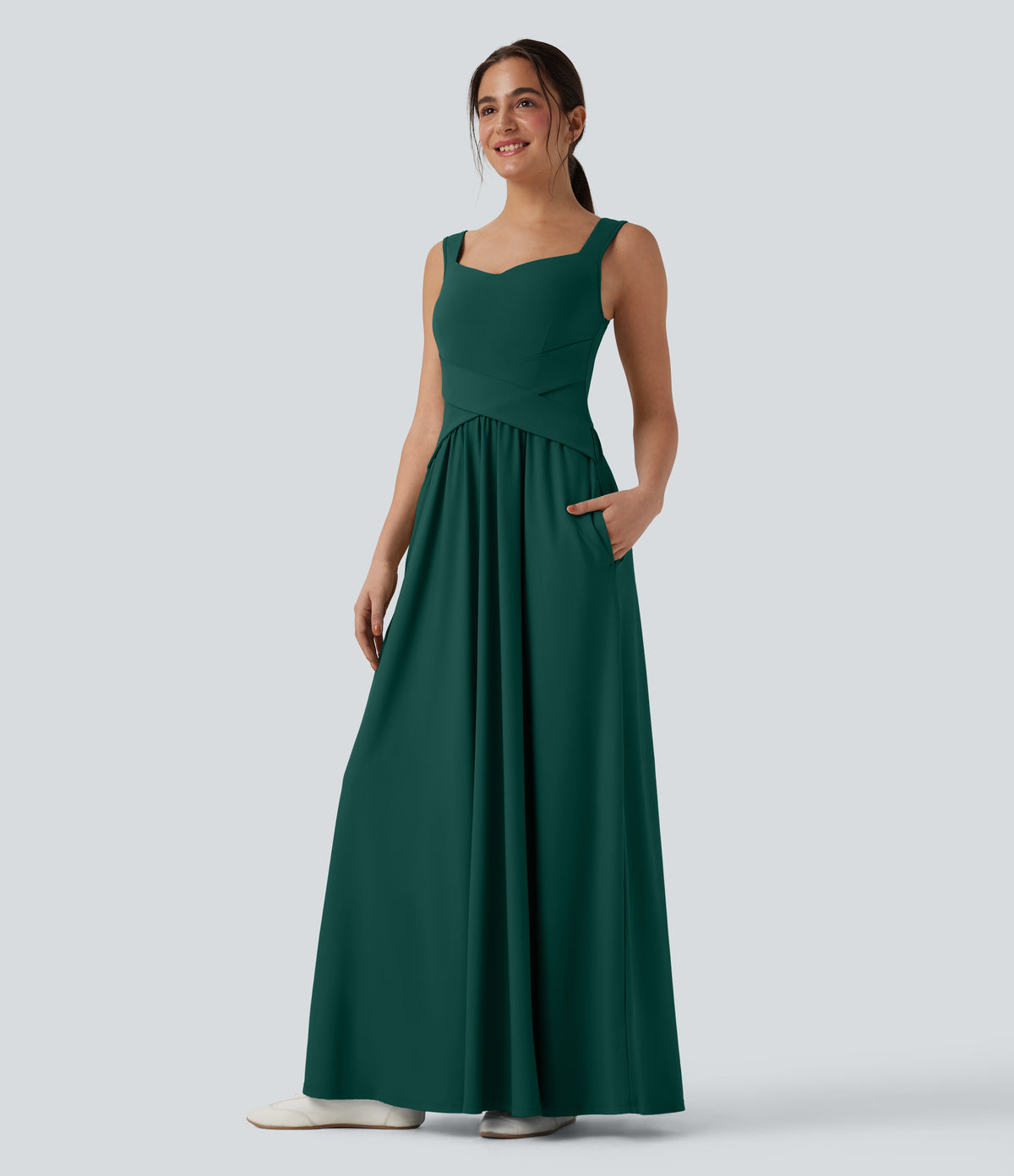 Flowy Maxi Casual Dress with Pockets — Rain Forest — view 1