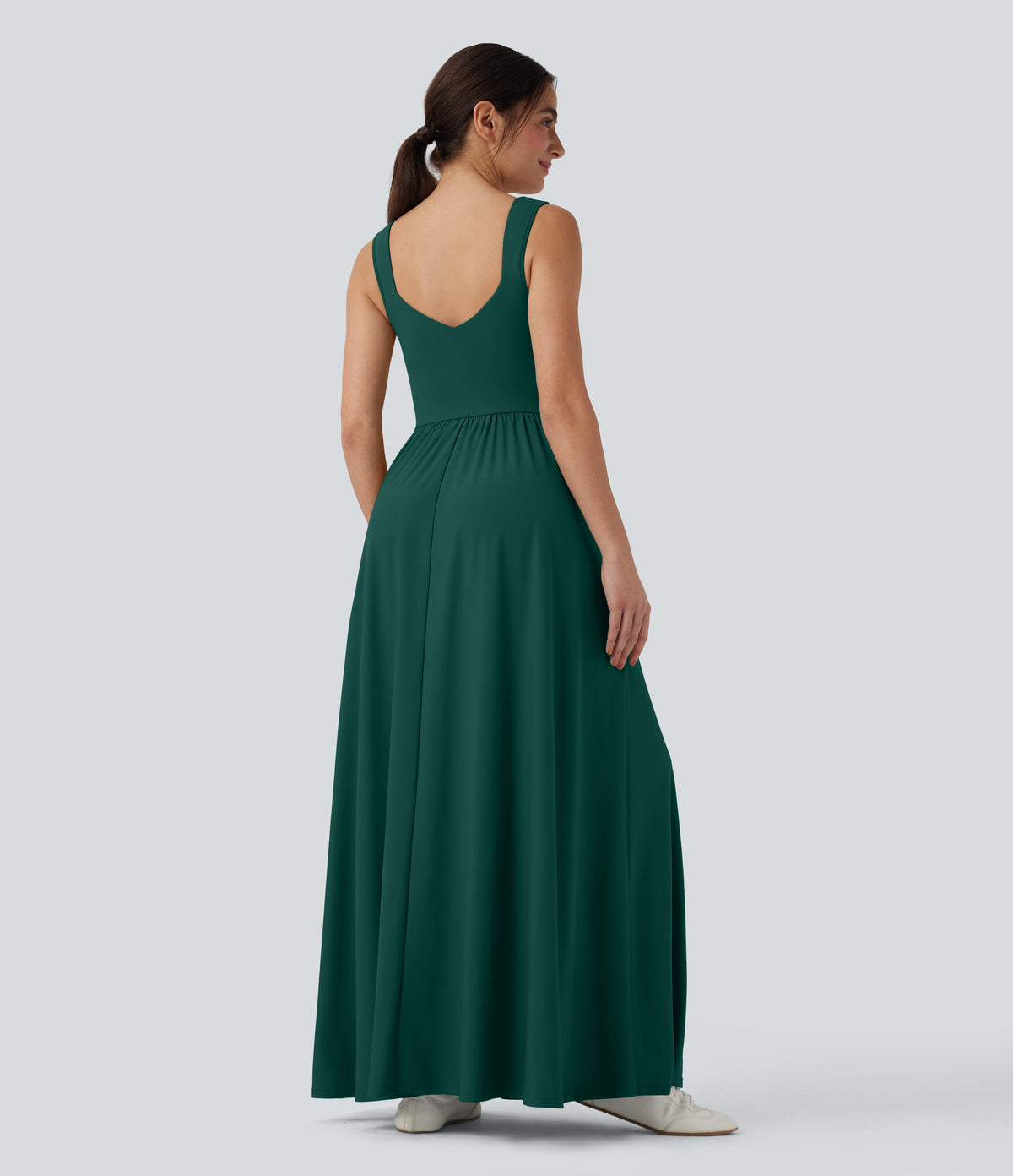 Flowy Maxi Casual Dress with Pockets — Rain Forest — view 3