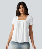 Square Neck Short Sleeve Casual Blouse — White — view 1