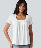 Square Neck Short Sleeve Casual Blouse — White — view 4