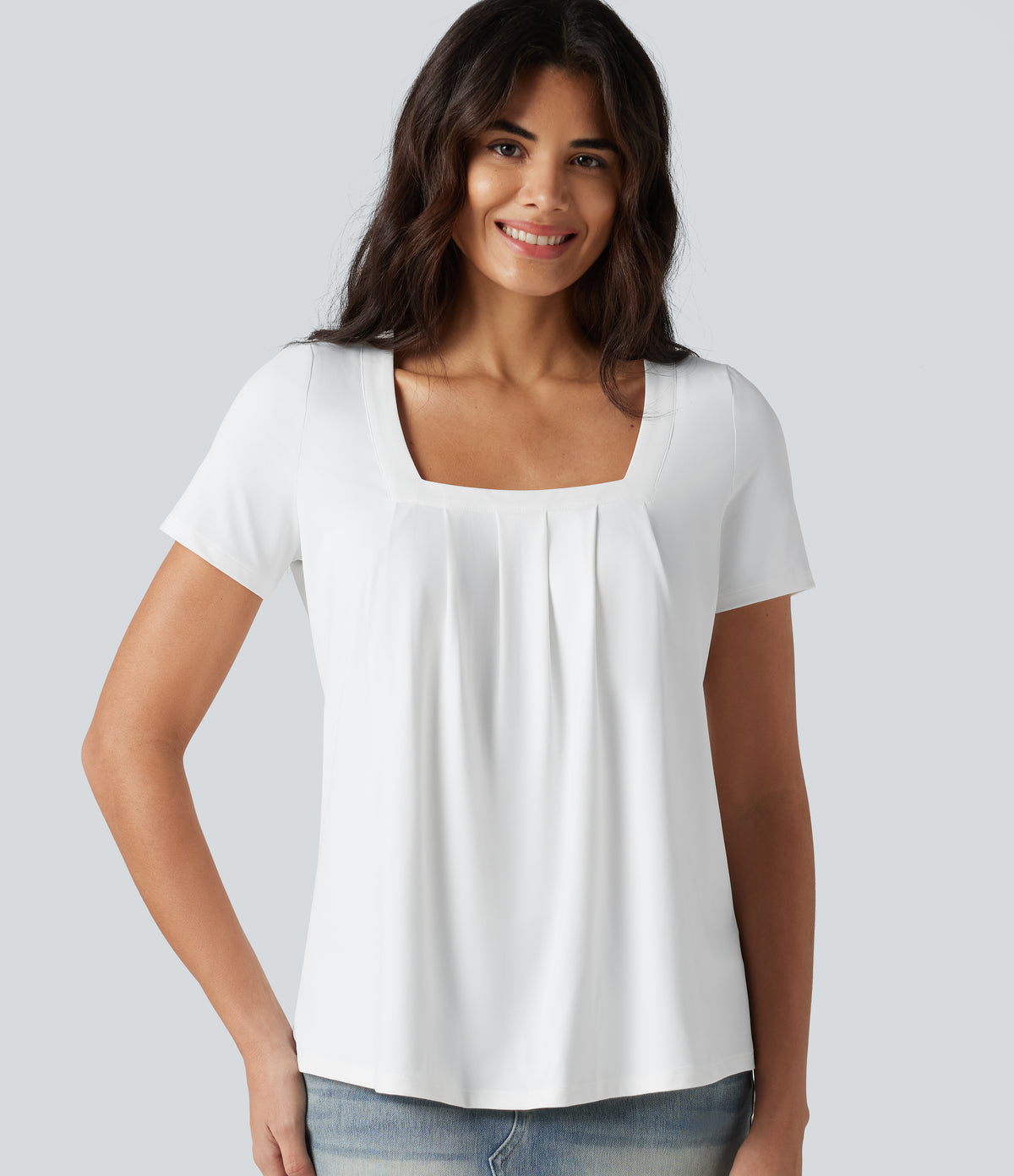 Square Neck Short Sleeve Casual Blouse — White — view 4