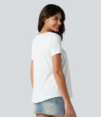 Square Neck Short Sleeve Casual Blouse — White — view 2