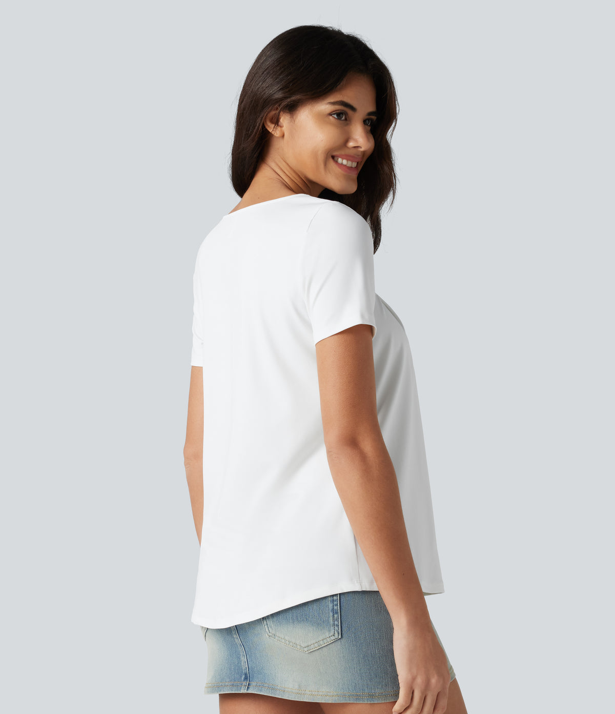 Square Neck Short Sleeve Casual Blouse — White — view 2