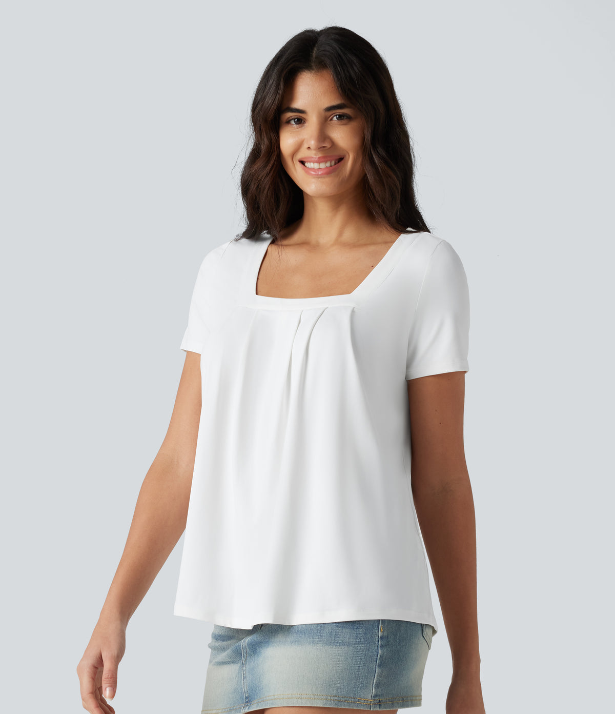 Square Neck Short Sleeve Casual Blouse — White — view 3