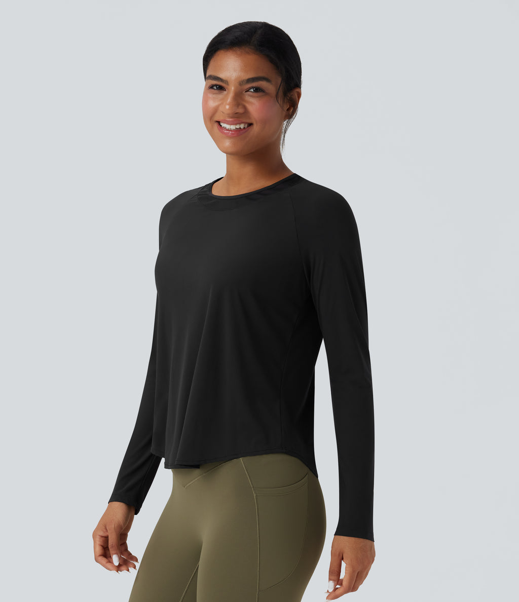Contrast Mesh Curved Hem Quick Dry Running Sports Top — Black — view 3