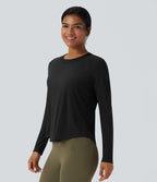 Contrast Mesh Curved Hem Quick Dry Running Sports Top — Black — view 3