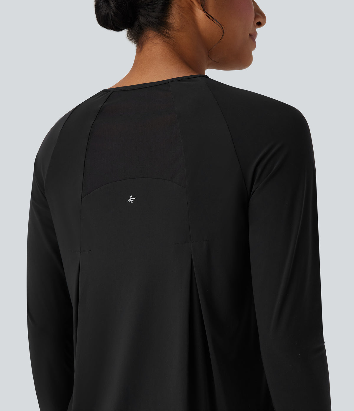 Contrast Mesh Curved Hem Quick Dry Running Sports Top — Black — view 5