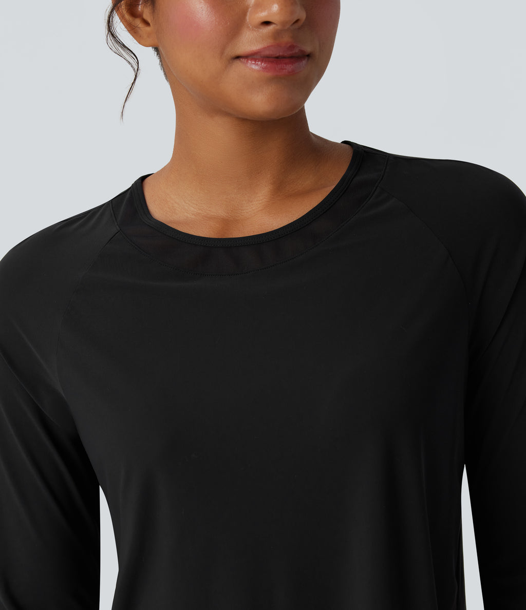 Contrast Mesh Curved Hem Quick Dry Running Sports Top — Black — view 4