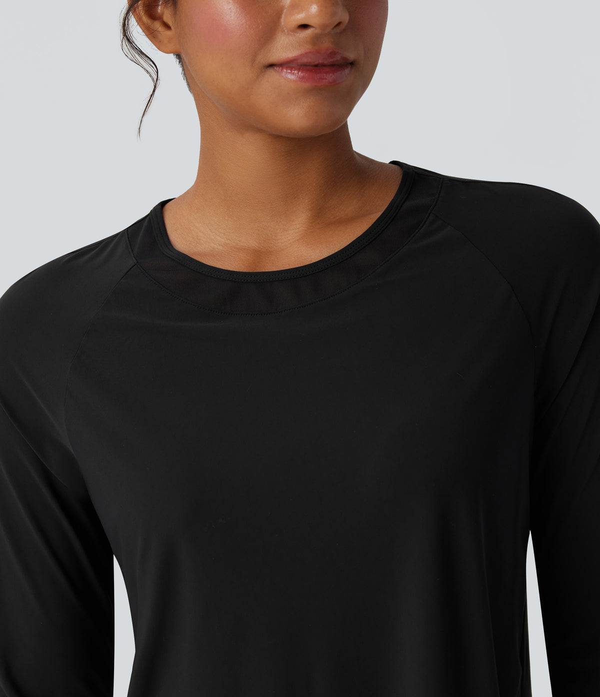 Contrast Mesh Curved Hem Quick Dry Running Sports Top — Black — view 4