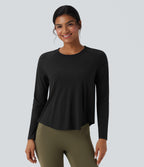Contrast Mesh Curved Hem Quick Dry Running Sports Top — Black — view 2