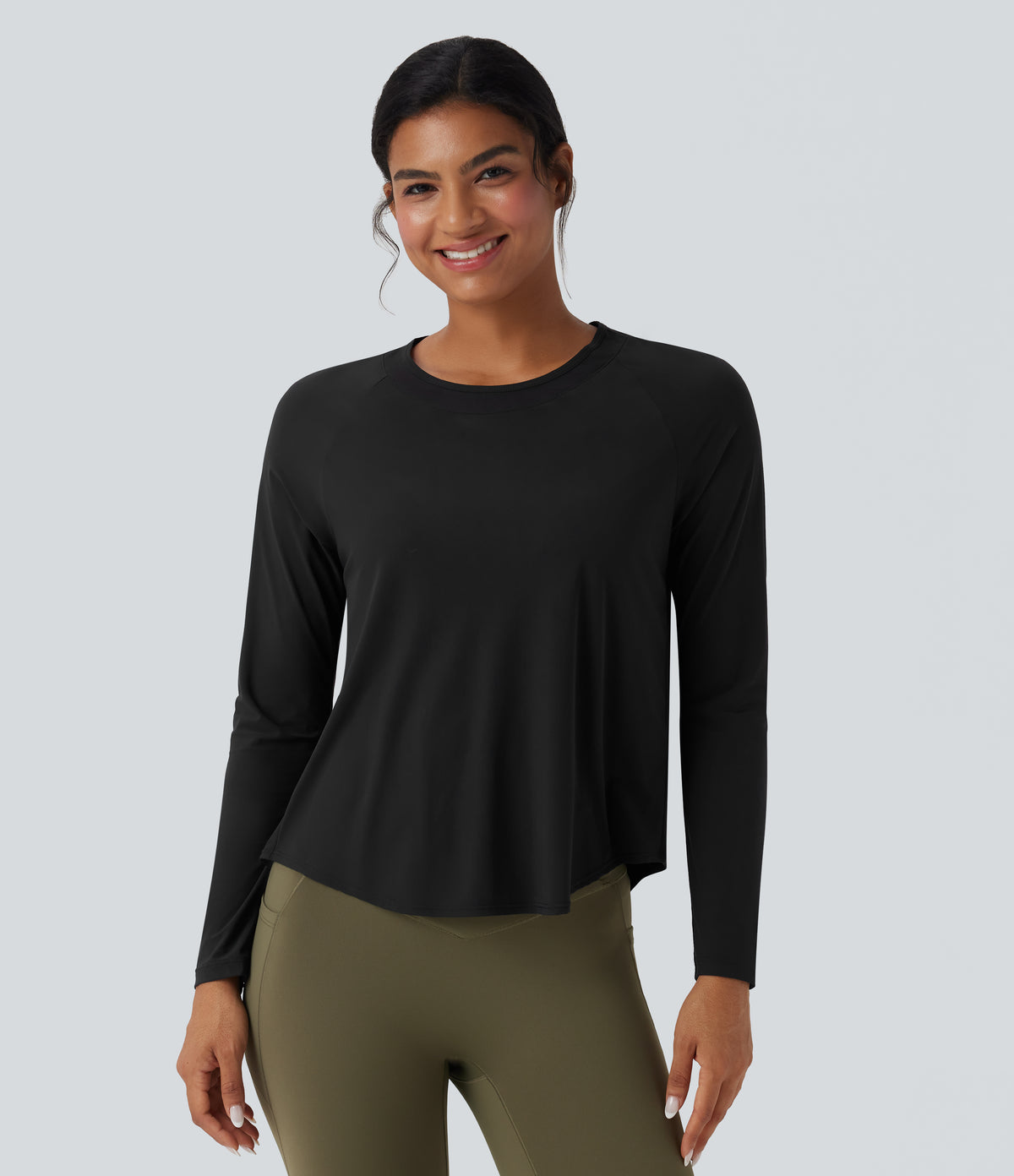Contrast Mesh Curved Hem Quick Dry Running Sports Top — Black — view 2