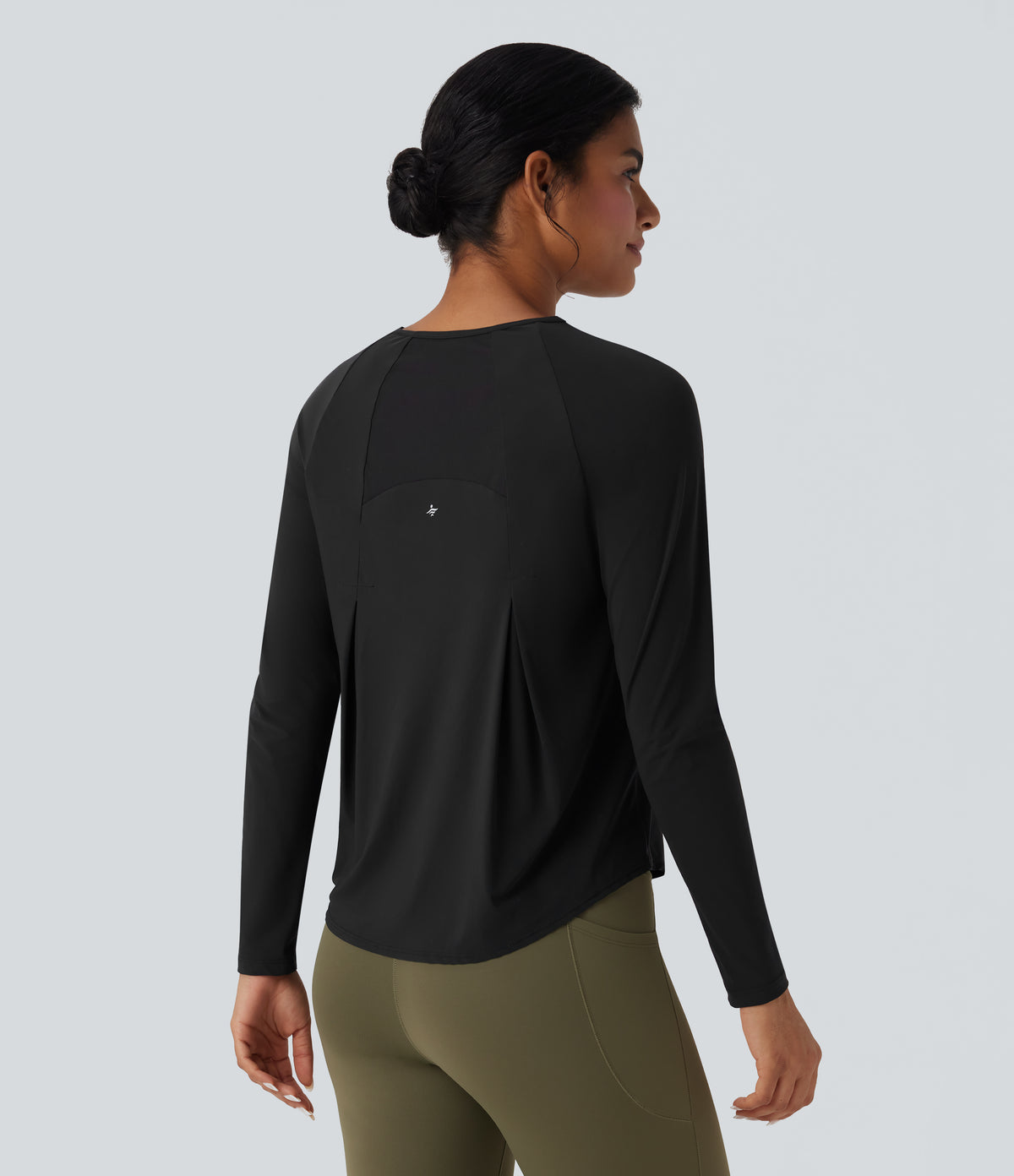 Contrast Mesh Curved Hem Quick Dry Running Sports Top — Black — view 1