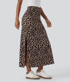 Leopard Print High Waisted Split Maxi Casual Skirt — Toffee Leopard — view 3