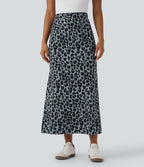 Leopard Print High Waisted Split Maxi Casual Skirt — Moonshadow Leopard — view 6