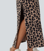 Leopard Print High Waisted Split Maxi Casual Skirt — Toffee Leopard — view 4
