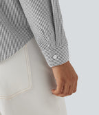 Tie Front Long Sleeve Stripe Casual Shirt — Light Black White Stripe — view 6