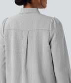 Tie Front Long Sleeve Stripe Casual Shirt — Light Black White Stripe — view 4