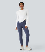 Long Sleeve Thumb Hole Asymmetric Quick Dry Yoga Sports Top — White — view 6