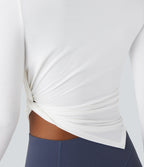 Long Sleeve Thumb Hole Asymmetric Quick Dry Yoga Sports Top — White — view 4