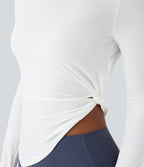 Long Sleeve Thumb Hole Asymmetric Quick Dry Yoga Sports Top — White — view 5