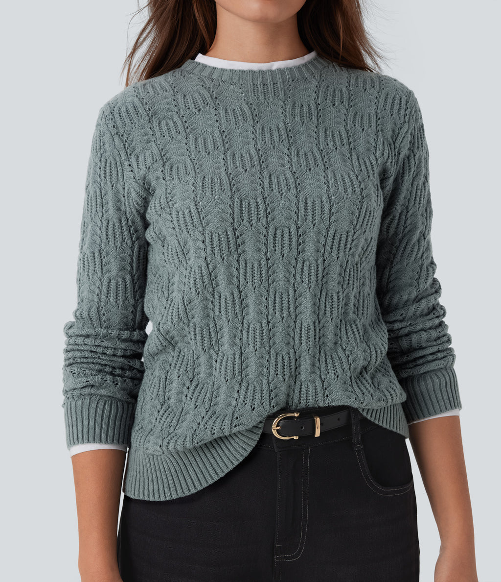 Round Neck Long Sleeve Casual Jumper — Silver Blue — view 5