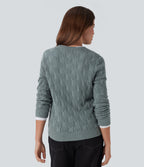 Round Neck Long Sleeve Casual Jumper — Silver Blue — view 3
