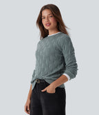 Round Neck Long Sleeve Casual Jumper — Silver Blue — view 1