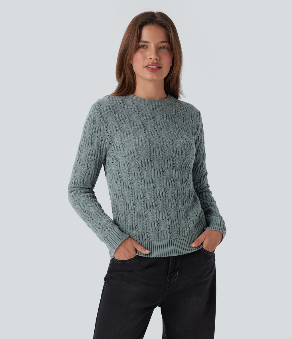 Round Neck Long Sleeve Casual Jumper — Silver Blue — view 2
