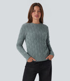 Round Neck Long Sleeve Casual Jumper — Silver Blue — view 2