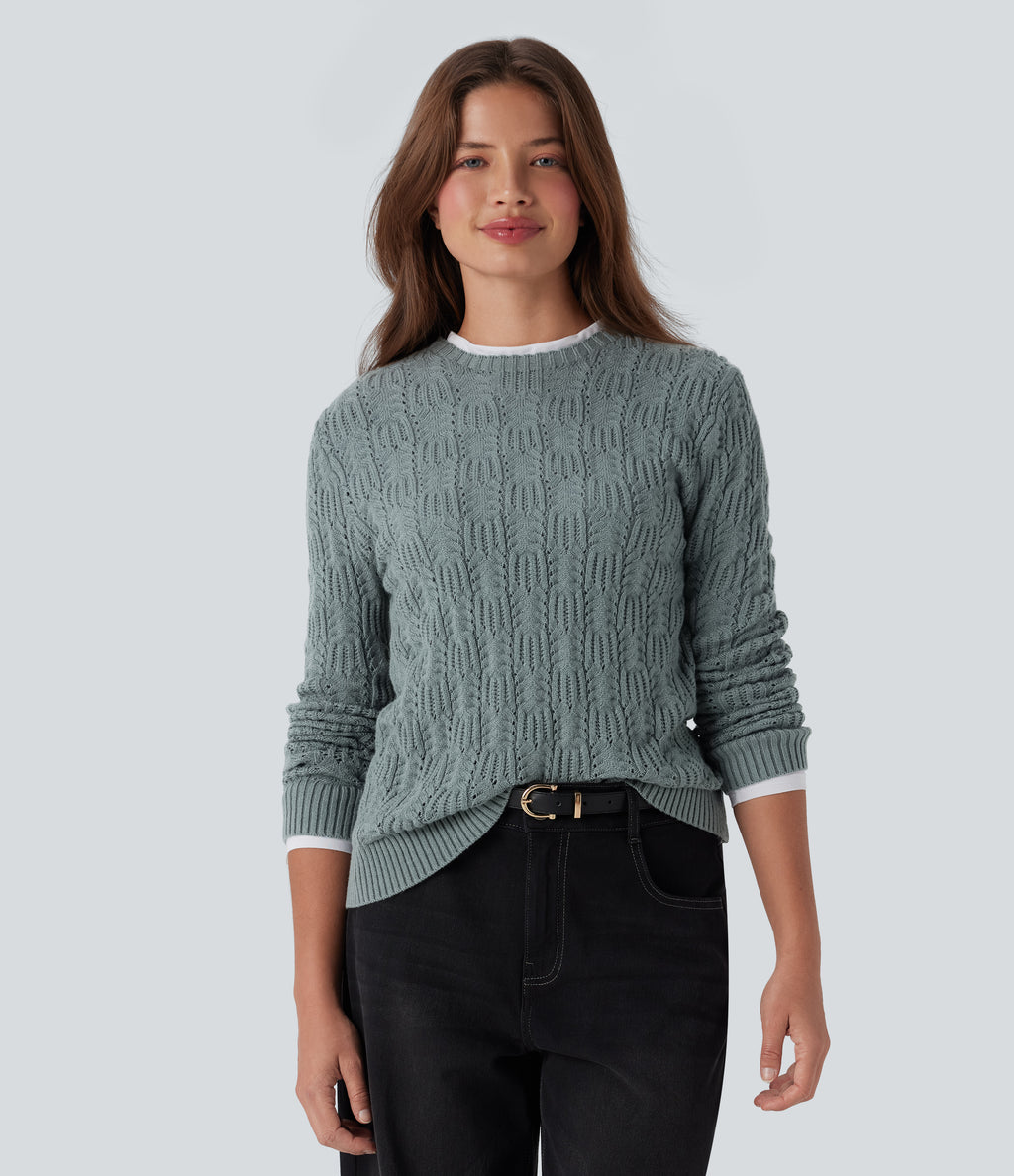 Round Neck Long Sleeve Casual Jumper — Silver Blue — view 4
