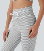 High Waisted Drawstring Stripe Flared Yoga Trousers with Pockets — Zebra Ripple — view 5