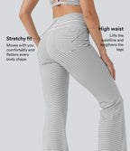 High Waisted Drawstring Stripe Flared Yoga Trousers with Pockets — Zebra Ripple — view 4