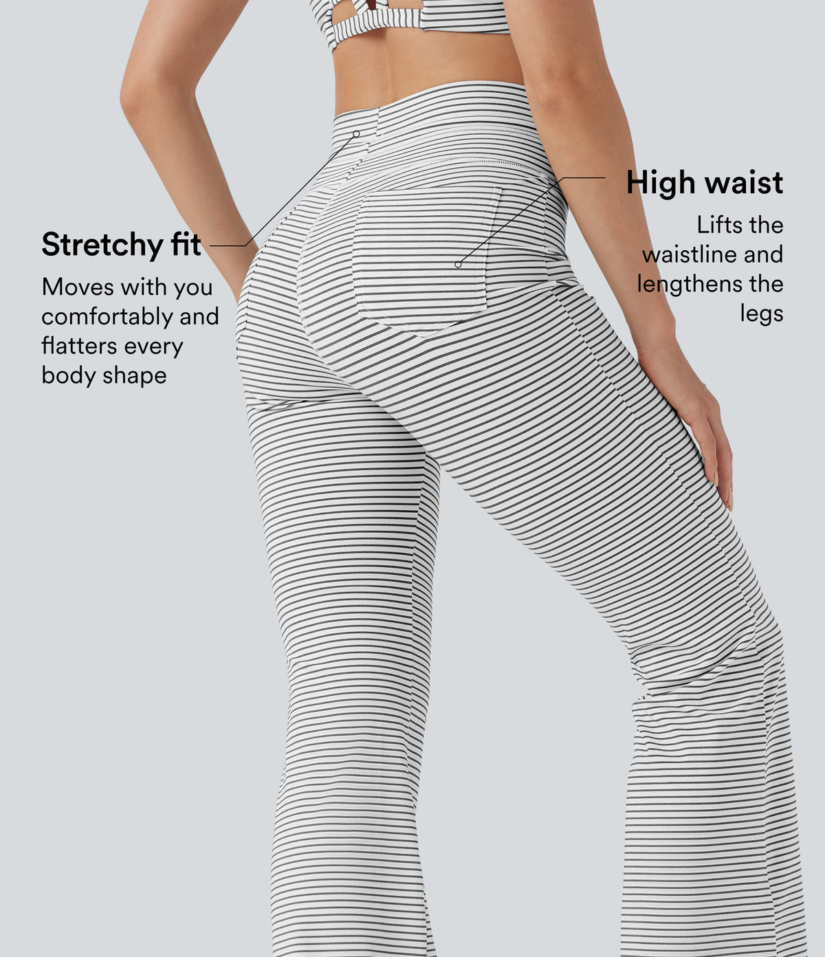 High Waisted Drawstring Stripe Flared Yoga Trousers with Pockets — Zebra Ripple — view 4