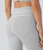 High Waisted Drawstring Stripe Flared Yoga Trousers with Pockets — Zebra Ripple — view 6