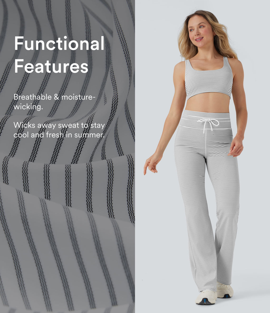 High Waisted Drawstring Stripe Flared Yoga Trousers with Pockets — Zebra Ripple — view 2