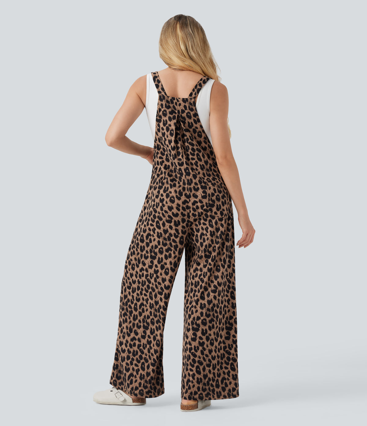 Leopard Print Waffle Casual Dungarees with Pockets — Noir Safari — view 2