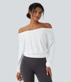 Off-shoulder Oversize InstantCool Quick Dry Yoga Sports Top — White — view 1