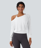 Off-shoulder Oversize InstantCool Quick Dry Yoga Sports Top — White — view 5
