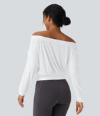 Off-shoulder Oversize InstantCool Quick Dry Yoga Sports Top — White — view 2