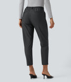 Mid Rise Drawstring Tapered Stripe Work Trousers with Pockets — Steel Stripe — view 2