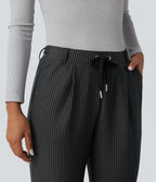 Mid Rise Drawstring Tapered Stripe Work Trousers with Pockets — Steel Stripe — view 5