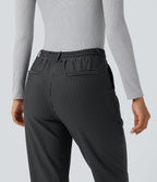 Mid Rise Drawstring Tapered Stripe Work Trousers with Pockets — Steel Stripe — view 4