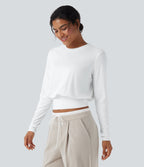 Round Neck Long Sleeve Work Top — White — view 3