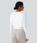 Round Neck Long Sleeve Work Top — White — view 2