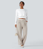 Round Neck Long Sleeve Work Top — White — view 5