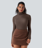 High Neck Long Sleeve Casual Wool-Blend Top — Coffee Quartz — view 2