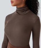 High Neck Long Sleeve Casual Wool-Blend Top — Coffee Quartz — view 5